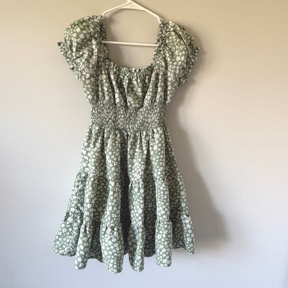 Princess Polly Green Floral Smocked Dress Puff Sleeve Milkmaid Cottagecore 4 - Picture 13 of 13